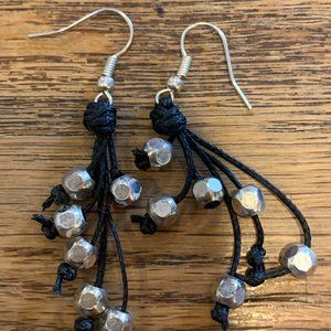 Black Cord with Sterling Silver Beads EarringsNWOT